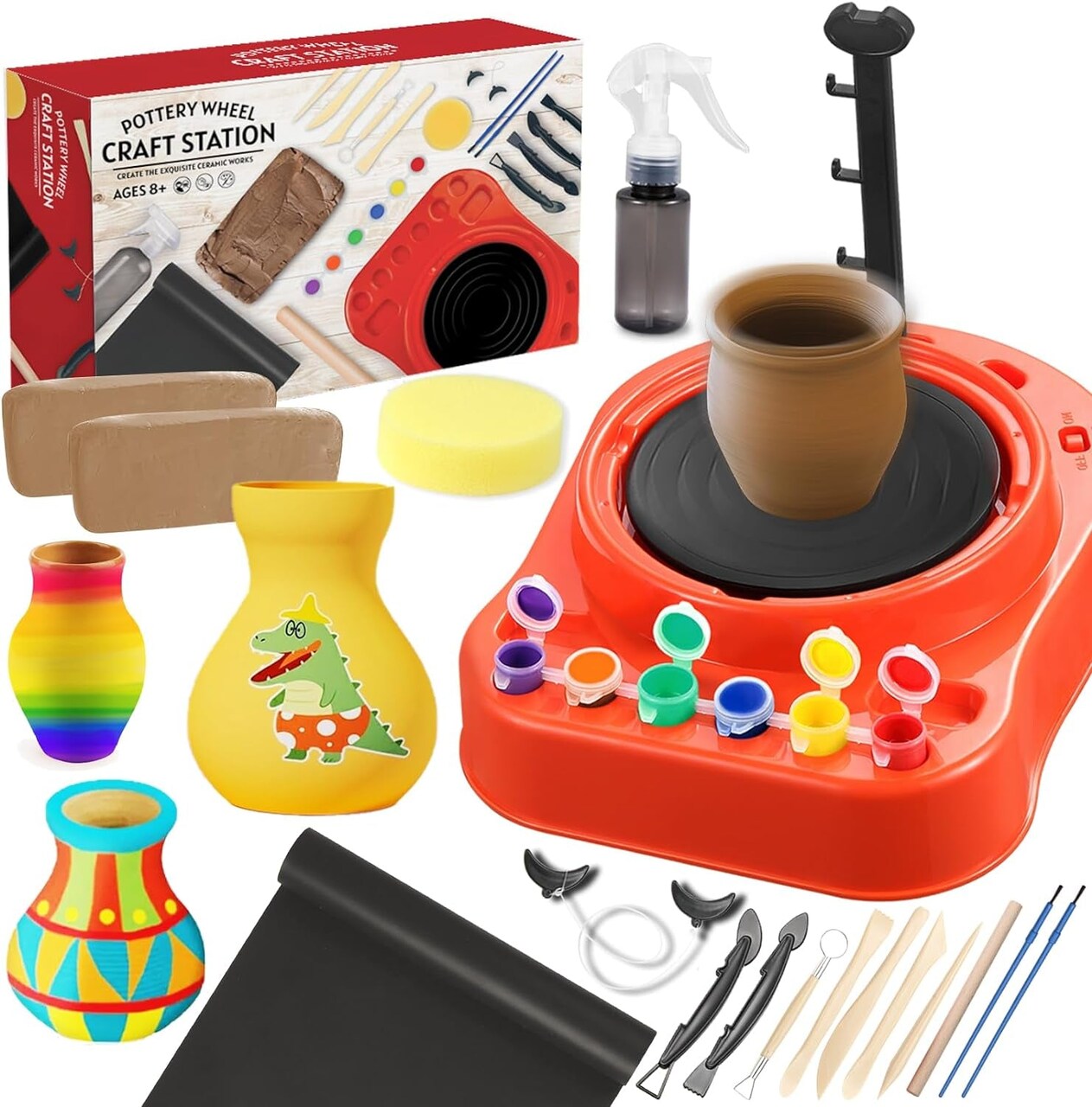 Pottery Wheel for Kids - Complete Pottery Kit for Beginners with Air Dry  Clay, Upgraded Sculpting Clay Tools & Arts Supplies, Crafts for Girls Ages  6-8, Crafts Kits for Kids Ages 4-8, 8-12